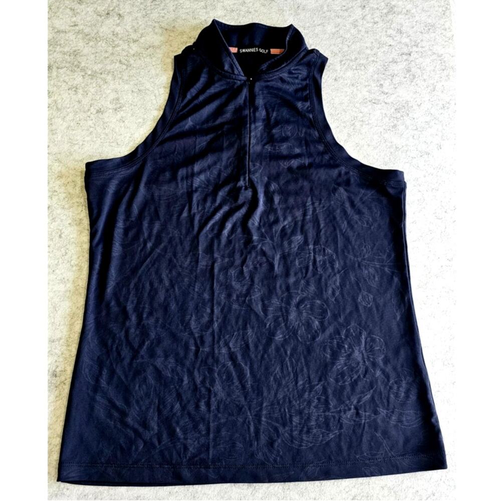Swannies Golf Sleeveless Polo, Floral,  Blue, Quarter Zip, Womens Sz M